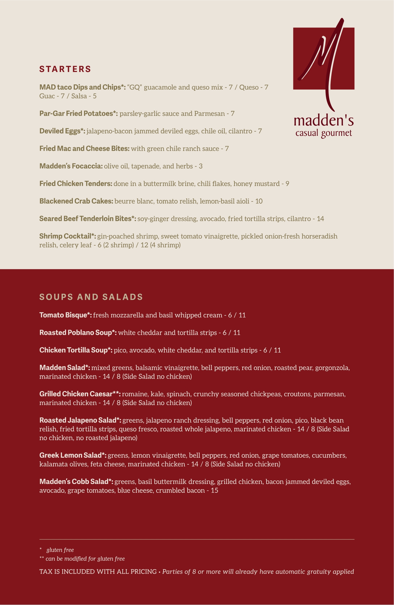 Maddens2026 Menu Front